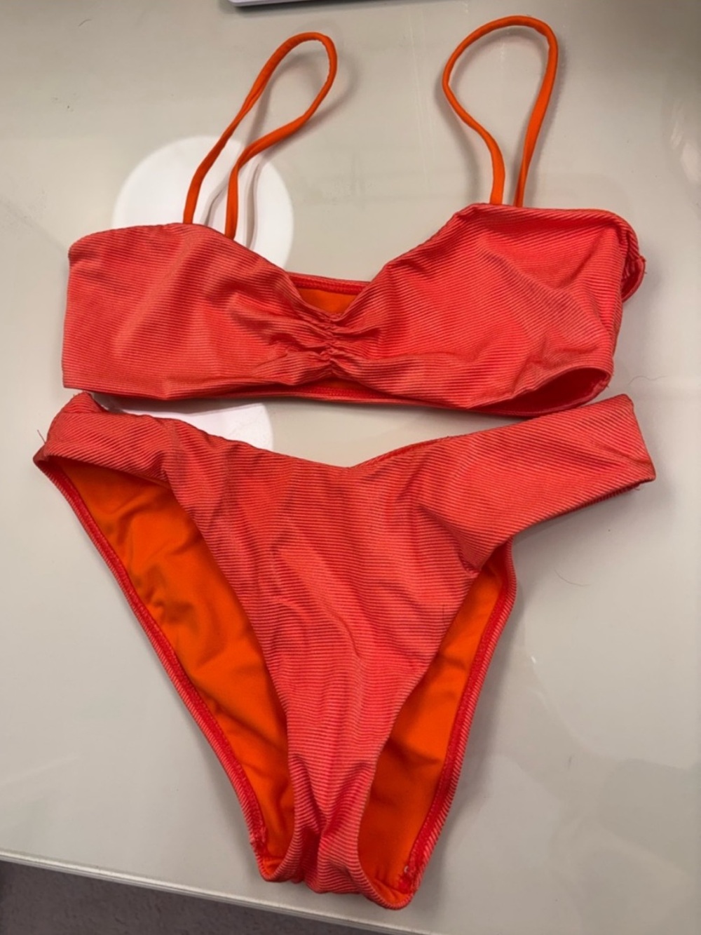 L.A HEARTS Women’s Two-Piece Ribbed Bikini in Coral Orange